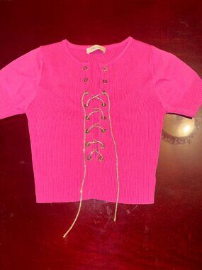 Chelsea Pink Rhinestone Lace Through Top
